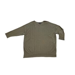 Ellos Plus Size 22/24 1X Fine Knit Oversized Sweater Split Hem Olive